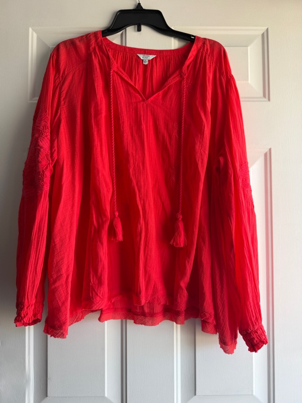 crown & ivy Red Tassel Peasant Blouse